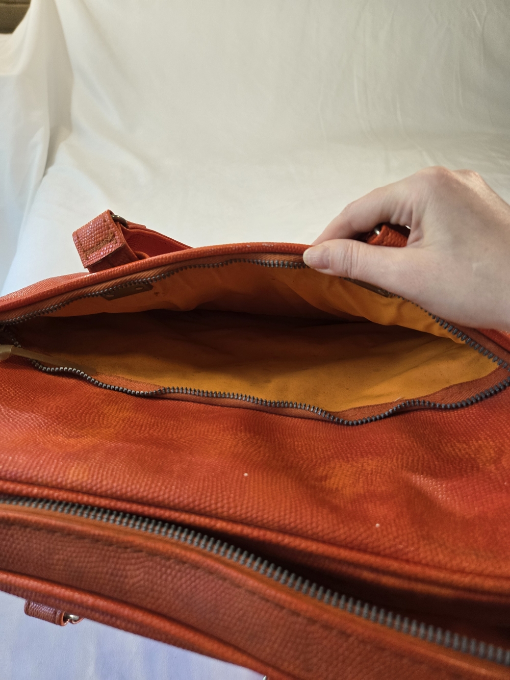 Vintage Samsonite Orange Leather Tote Amazing - Picture 10 of 16